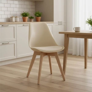 Καρέκλα Gaston Pp Και Pu Taupe Με Ξύλινο Πόδι Σε Φυσική Απόχρωση 43X51X75Εκ