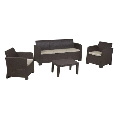 Savanna Set Σαλόνι Κήπου Βεράντας K/D, Pp-Uv Καφέ Μαξιλάρια Grey-White Table+Sofa 3Seater+2 Armchairs
