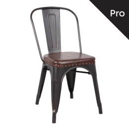 Relix Καρέκλα-Pro, Στοιβαζόμενη, Μέταλλο Βαφή Antique Black, Pu Σκούρο Καφέ 45x51x82cm