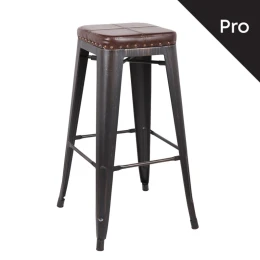Relix Σκαμπό Bar-Pro, Στοιβαζόμενο, Μέταλλο Βαφή Antique Black, Pu Σκούρο Καφέ 43x43x78cm