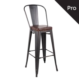 Relix Σκαμπό Bar-Pro Με Πλάτη, Μέταλλο Βαφή Antique Black, Pu Σκούρο Καφέ 43x48x78/114cm