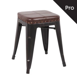 Relix Σκαμπό-Pro, Στοιβαζόμενο, Μέταλλο Βαφή Antique Black, Pu Σκούρο Καφέ 39x39x45cm