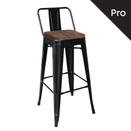 Relix Wood Σκαμπό Bar-Pro Με Πλάτη, Μέταλλο Βαφή Μαύρο Μatte, Απόχρωση Ξύλου Dark Oak 44x44x75/100cm