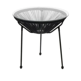 Acapulco Τραπεζάκι Μέταλλο Βαφή Μαύρο, Rattan Μαύρο Φ50cm H.50cm