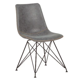 Panton Καρέκλα Μέταλλο Βαφή Μαύρη, Pu Vintage Grey 43x57x81cm
