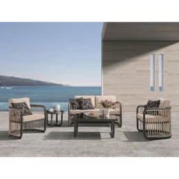 City Living Set Σαλόνι Καθιστικό Κήπου - Βεράντας Alu Ανθρακί - Μπεζ Τραπ+2θέσιο+2 Πολυθρ+Βοηθ.τραπ