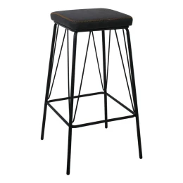 Panton Σκαμπό Bar, Μέταλλο Βαφή Μαύρο, Pu Απόχρωση Vintage Black 43x43x76cm