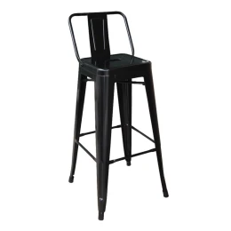 Relix Σκαμπό Bar Με Πλάτη, Μέταλλο Βαφή Μαύρο 44x44x76/97cm