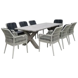 Alley Set Τραπεζαρία Κήπου Alu & Rope Grey-Μαξιλ.ανθρακί: Τραπέζι 220X94 + 8 Πολυθρόνες Τραπ:220x94x72 Πολ:62x64x85cm