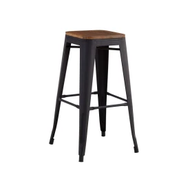 Relix Wood Σκαμπό Bar, Μέταλλο Βαφή Μαύρο Matte Κάθισμα Dark Oak, Στοιβαζόμενο 42x42 H.76cm