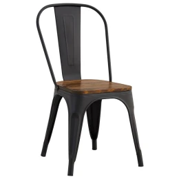 Relix Wood Καρέκλα Μέταλλο Βαφή Μαύρο Matte, Κάθισμα Dark Oak, Στοιβαζόμενη 45x53x85cm