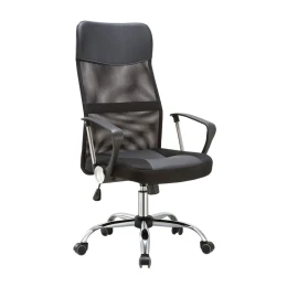 Bf2400-Pu Πολυθρόνα Γραφείου Διευθυντή, Βάση Χρώμιο, Pu Μαύρο, Mesh Μαύρο 61x63x110/120cm