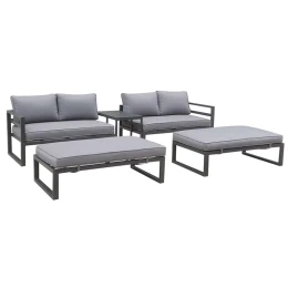 Orbea Set Καθιστικό Κήπου Alu Ανθρακί, Καναπές 4Θ+2 Πάγκοι+ Τραπέζι, Μαξιλάρι Γκρι Σκούρο 250x68x60/120x65x30/68x42x52cm