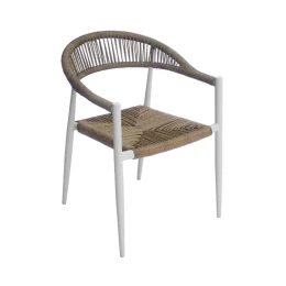 Mady Πολυθρόνα Βεράντας-Κήπου Alu Άσπρο, Rope Wicker Φυσικό, Στοιβαζόμενη 58x58x77cm