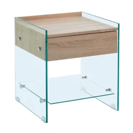 Glasser Wood Κομοδίνο Διάφανο Γυαλί 10Mm - Με Συρτάρι Απόχρωση Δρυς 45x45x50cm