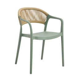 Donna Πολυθρόνα-Pro Στοιβαζόμενη, Pp-Uv Πράσινο, Rope Wicker Φυσικό 57x55x79cm