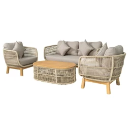 Mark Set Σαλόνι Κήπου 4Τεμ, Acacia Φυσικό, Μαξιλάρια Μπεζ Rope Wicker Μπεζ 2 Πολυθρόνες+Καναπές+Τραπεζάκι