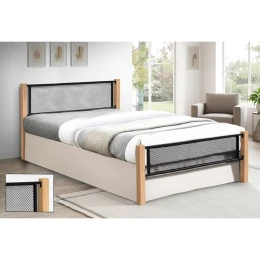 Νετ Κρεβάτι Διπλό Για Στρώμα 150X200Cm, Μέταλλο Βαφή Μαύρο, Ξύλο Φυσικό 155x210x81cm(Στρώμα 150x200)cm