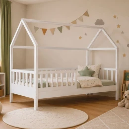 Dream Τ.montessori Παιδικό Κρεβάτι, Για Στρώμα 90X190Cm, Ξύλο Πεύκου Απόχρωση Άσπρο 197x97x132cm
