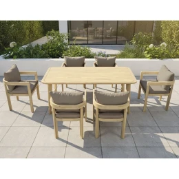 Florida Dining Set Τραπεζαρία Κήπου Βεράντας (7Τ), Acacia, Μαξιλάρια Cappuccino Table:180x90x75-Chair:59x59x83