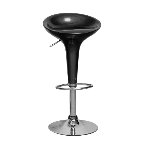 Disco Σκαμπό Bar, Βάση Χρώμιο, Abs Μαύρο, Ρυθμιζόμενο Ύψος, Περιστρεφόμενο 44x40x71/92cm