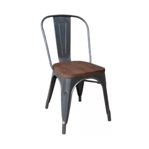 Relix Wood Καρέκλα-Pro, Στοιβαζόμενη, Μέταλλο Βαφή Antique Black,Κάθισμα Dark Oak 45x51x85cm