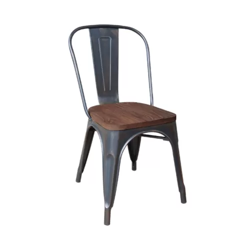 Relix Wood Καρέκλα-Pro, Στοιβαζόμενη, Μέταλλο Βαφή Antique Black,Κάθισμα Dark Oak 45x51x85cm