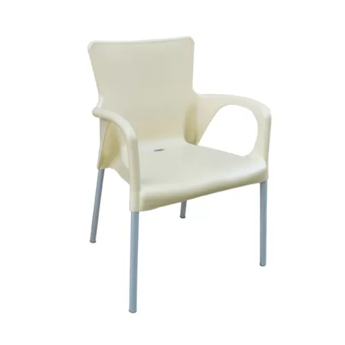 Lara Πολυθρόνα Pro Dining Στοιβαζόμενη, Alu Silver, Pp - Uv Protection Απόχρωση Εκρού 60x52x85cm