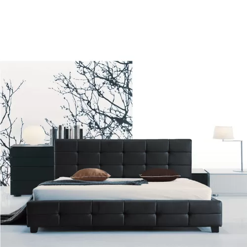Fidel Κρεβάτι Διπλό Για Στρώμα 160X200Cm, Pu Μαύρο 168x215x107cm