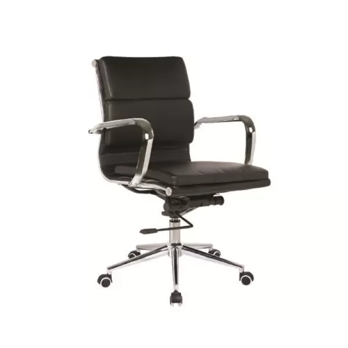 Bf4801 Πολυθρόνα Γραφείου Μέταλλο Χρώμιο, Pu Μαύρο 55x63x95/105cm