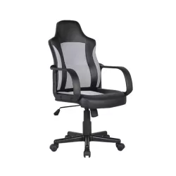 Bf2850 Πολυθρόνα Γραφείου Διευθυντή, Mesh Γκρι, Pu Μαύρο 55x60x97/107cm