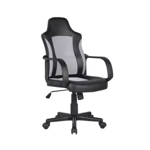 Bf2850 Πολυθρόνα Γραφείου Διευθυντή, Mesh Γκρι, Pu Μαύρο 55x60x97/107cm