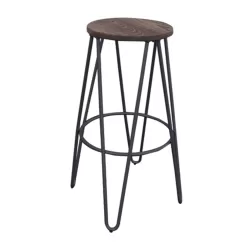 Arco Wood Σκαμπό Bar, Μέταλλο Βαφή Μαύρο, Ξύλο Απόχρωση Dark Oak Φ52cm H.76cm ( Κάθισμα Φ33cm)
