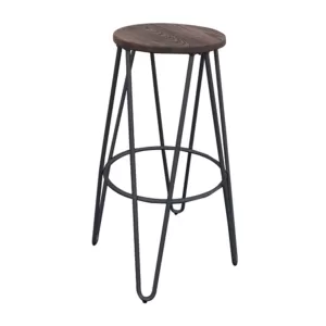 Arco Wood Σκαμπό Bar, Μέταλλο Βαφή Μαύρο, Ξύλο Απόχρωση Dark Oak Φ52cm H.76cm ( Κάθισμα Φ33cm)