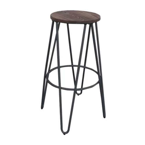 Arco Wood Σκαμπό Bar, Μέταλλο Βαφή Μαύρο, Ξύλο Απόχρωση Dark Oak Φ52cm H.76cm ( Κάθισμα Φ33cm)