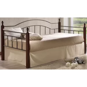 Vincent Daybed Κρεβάτι Μονό Μέταλλο Βαφή Μαύρο, Ξύλο Καρυδί 98x201x99cm για Στρώμα 90x190