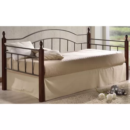 Vincent Daybed Κρεβάτι Μονό Μέταλλο Βαφή Μαύρο, Ξύλο Καρυδί 98x201x99cm για Στρώμα 90x190
