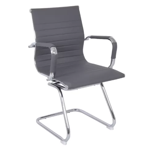 Bf3300V Πολυθρόνα Γραφείου Επισκέπτη, Μέταλλο Βάση Χρώμιο Pu Γκρι 55x60x91cm
