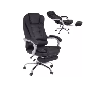 Bf9700 Relax Πολυθρόνα Γραφείου Διευθυντή, Με Υποπόδιο, Βάση Χρώμιο,Pu Μαύρο 67x72x120/128cm