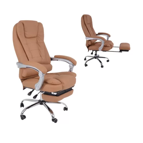 Bf9700 Relax Πολυθρόνα Γραφείου Διευθυντή, Με Υποπόδιο, Βάση Χρώμιο,Pu Μπεζ 67x72x120/128cm