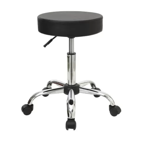 Glory Σκαμπό, Βάση Χρώμιο, Pu Μαύρο, Ρυθμιζόμενο Ύψος, Περιστρεφόμενο, Τροχήλατο Φ35 H.51/67cm