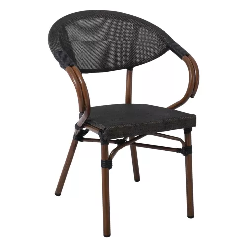 Costa Πολυθρόνα Dining Αλουμινίου, Απόχρωση Καρυδί Textilene Μαύρο 58x57x83cm