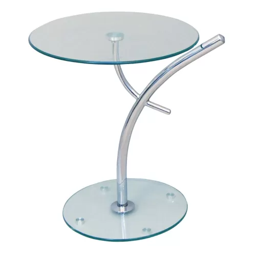 Ravel Τραπεζάκι Βοηθητικό Χρώμιο - Γυαλί Clear Tempered Φ50cm H.58cm