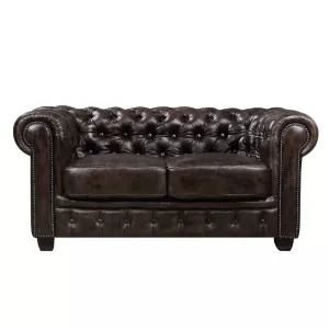 Chesterfield Birmingham Καναπές 2Θέσιος Σαλονιού Καθιστικού,Δέρμα Απόχρωση Καφέ 155x91x74cm