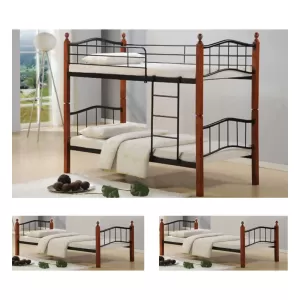 Button Κρεβάτι Κουκέτα Μέταλλο Βαφή Μαύρο, Ξύλο Καρυδί 98x210x159 για Στρώμα 90x200cm