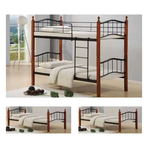 Button Κρεβάτι Κουκέτα Μέταλλο Βαφή Μαύρο, Ξύλο Καρυδί 98x210x159 για Στρώμα 90x200cm