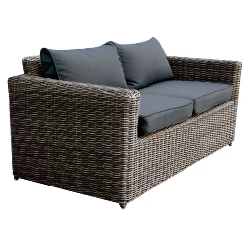 Arizona 2Θέσιος Καναπές Κήπου Alu, 4Mm Half-Round Wicker Grey Brown, Μαξιλάρια Ανθρακί 138x77x73cm