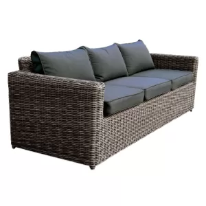 Arizona 3Θέσιος Καναπές Κήπου Alu, 4Mm Half-Round Wicker Grey Brown, Μαξιλάρια Ανθρακί 195x77x73cm