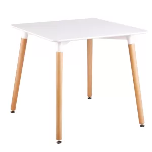 Art Τραπέζι Τραπεζαρίας Άσπρο Mdf, Πόδια Οξιά Φυσικό 80x80 H.73cm