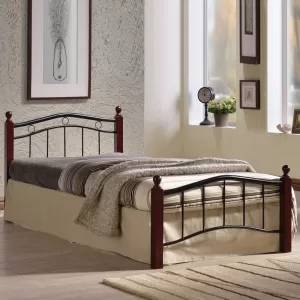 Victor Κρεβάτι Ημίδιπλο Για Στρώμα 110X200Cm, Μέταλλο Βαφή Μαύρο, Ξύλο Καρυδί 118x212x82cm
